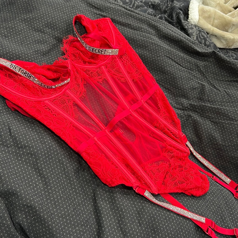 BNWOT Victoria’s Secret Demi Teddy with Shine Straps and Garters Size M